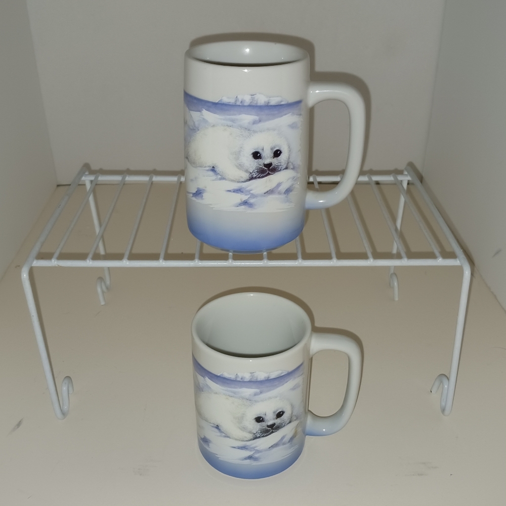 Otagiri White Harp Seal Mugs (2), Made in Japan, Vtg. 90s, EVC